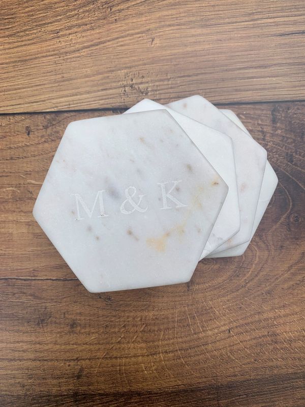 Personalized White Marble Coaster Set