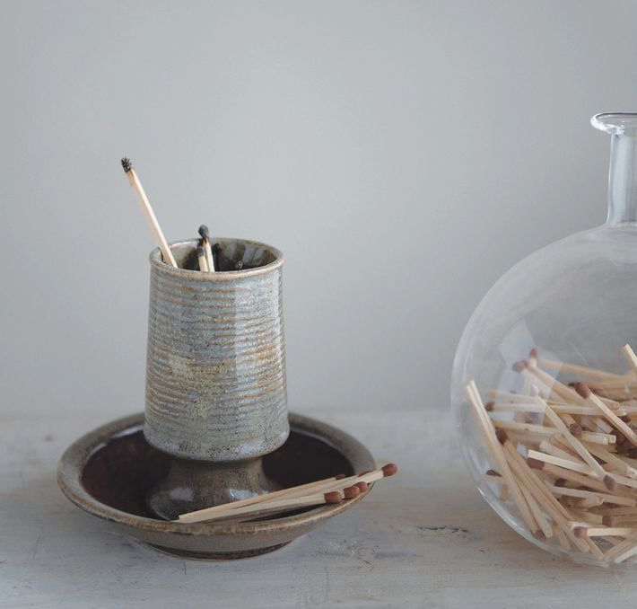Stoneware Match Holder with Striker Plate