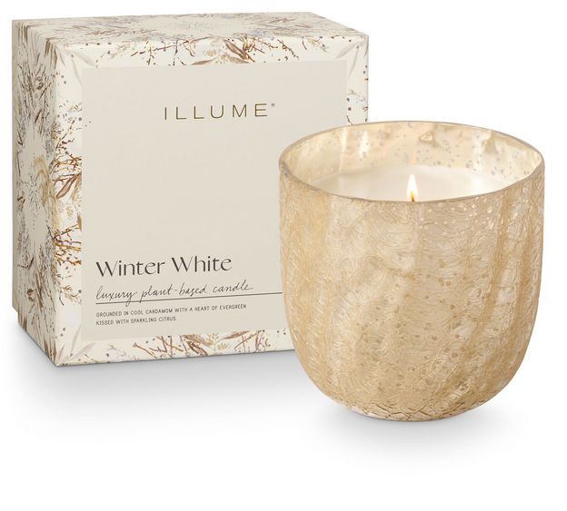 Winter White Large Boxed Crackle Glass Candle