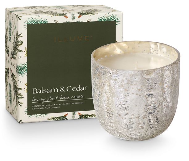 Balsam &amp; Cedar Large Boxed Crackle Glass Candle