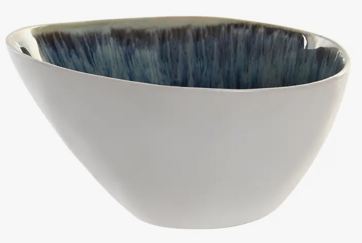 Glazed Stoneware Bowl Enameled Blue