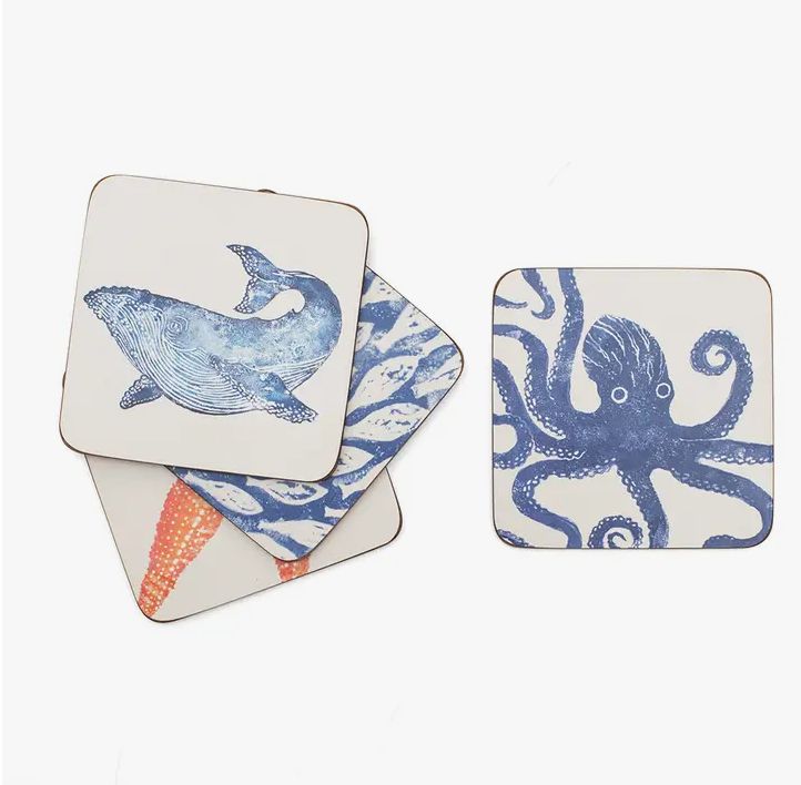 Ocean Creatures Animal Coasters Set of 4 | Cork Coasters