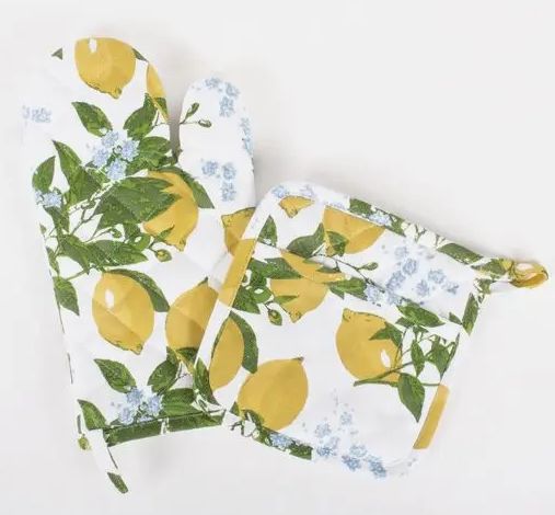 Lemon Floral Oven Mitt Set