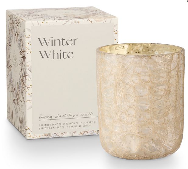 Winter White Small Boxed Crackle Glass Candle