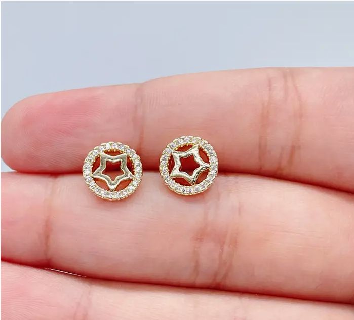 18k Gold Filled Star Inside Circle Stud Earrings