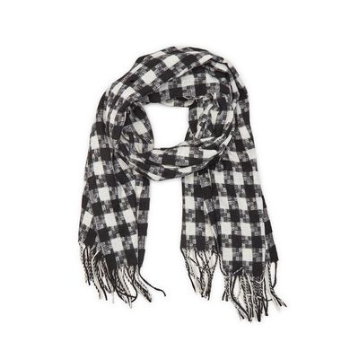 Checkered Scarf with Fringe Detail
