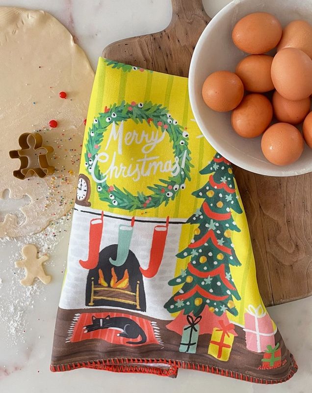 Festive Fireplace Tea Towel