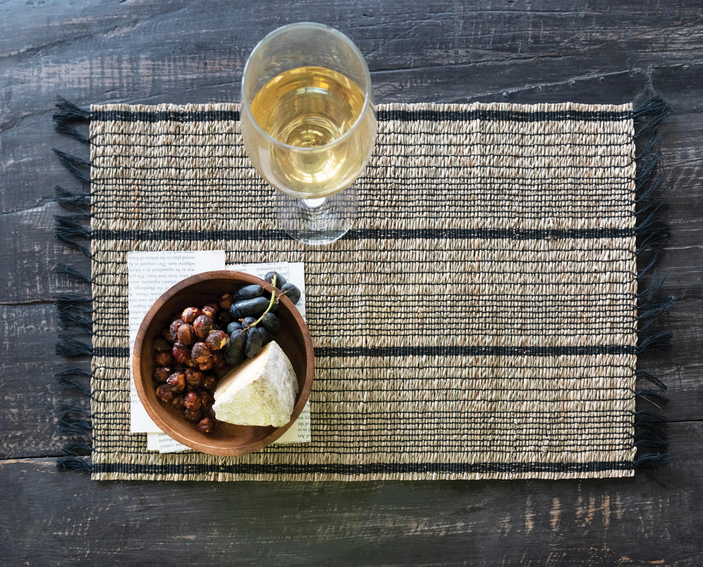 SALE Bamboo Placemat with Stripes and Fringe