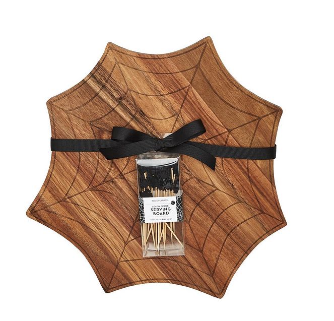 Spiderweb Wooden Charcuterie Serving Board w/20 Spider Picks