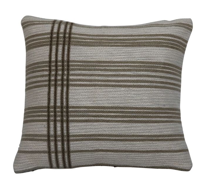 18&quot; Woven Cotton Jacquard Pillow with Stripes