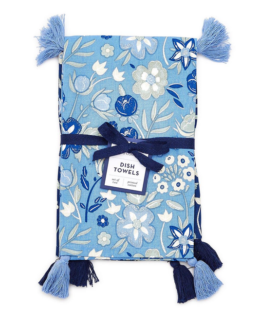 Blue Floral Dish Towel Set