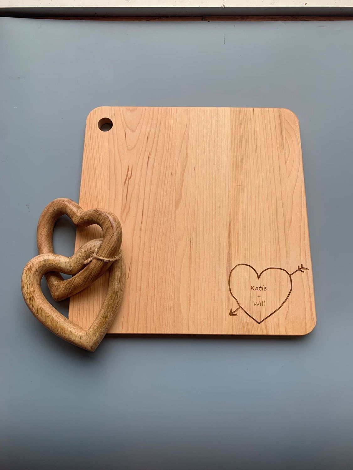 Personalized Maple Square Cheese Board w/ Heart