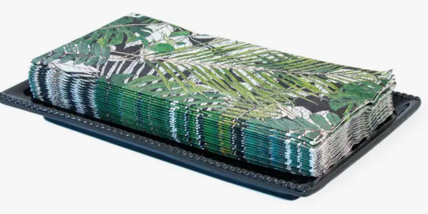 Paper Guest Towel Ceramic Caddy Beaded Tray Black