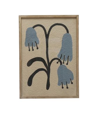 Wood Framed Glass &amp; Textured Paper Wall Décor w/ Flowers