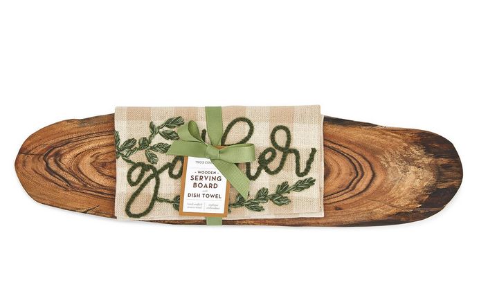 Gather Charcuterie Serving Board with Embroidered Dish Towel