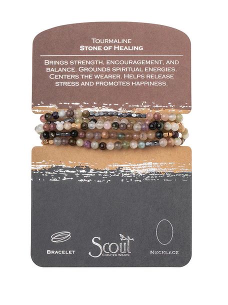 Stone Wrap Bracelet/Necklace - Tourmaline Hematite/Gold - Stone of Healing