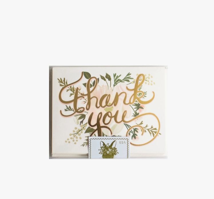 Thank you Gold Script Flowers Box Set Greeting Cards
