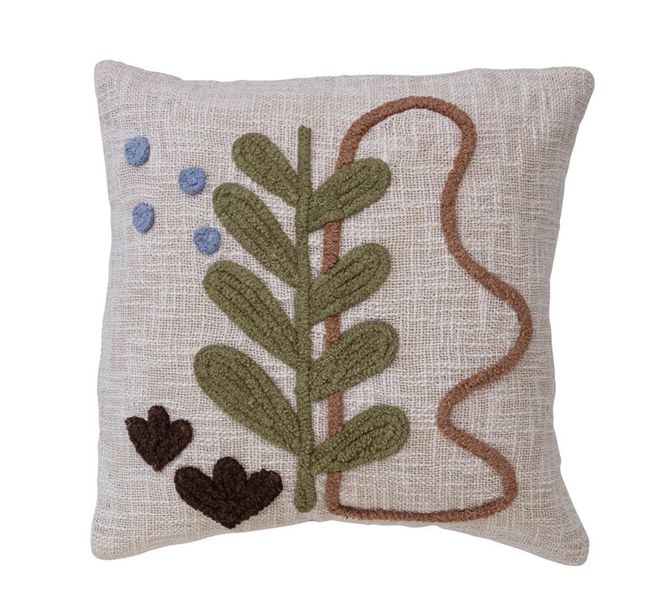 18&quot; Square Cotton Slub Pillow w/ Tufted Design
