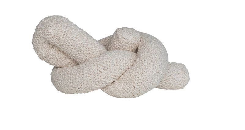 22"L x 9"W x 7"H Woven Cotton Bouclé Knot Pillow, Cream Color
