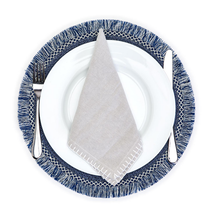 Aegean Blue Set of 4 Fringed Placemats