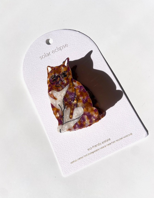 Hand-Painted Exotic Tabby Cat Barrette Hair Clip