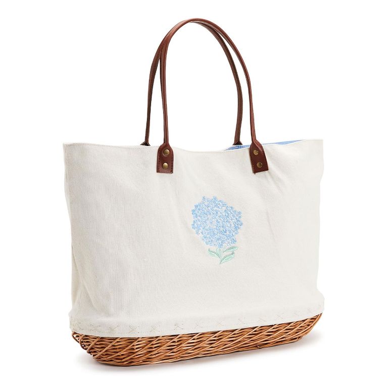 Hydrangea Basket Tote Bag with Drawstring Closure