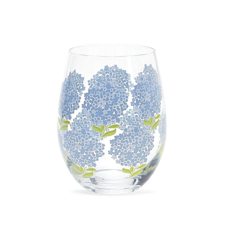 Blue Hydrangea Stemless Wine Glass