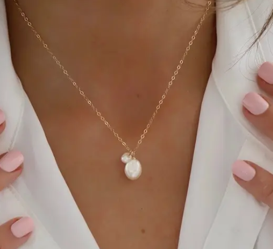 Double Pearl Drop Necklace