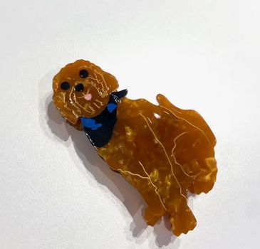 Hand-Painted Golden Doodle Dog Claw Hair Clip - Brown