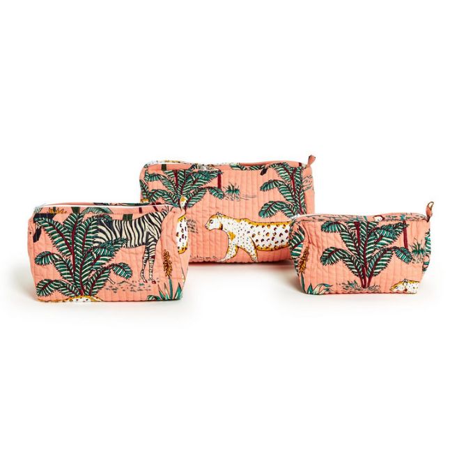 Pink Hand Block Printed Cosmetic and Accessory Bag - Small