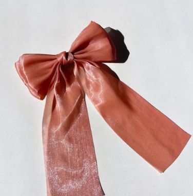 Organza Hair Bow Barrette- Peach