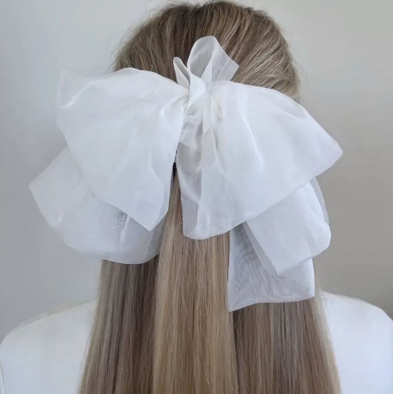 Giant Organza Bow Hair Clip- White