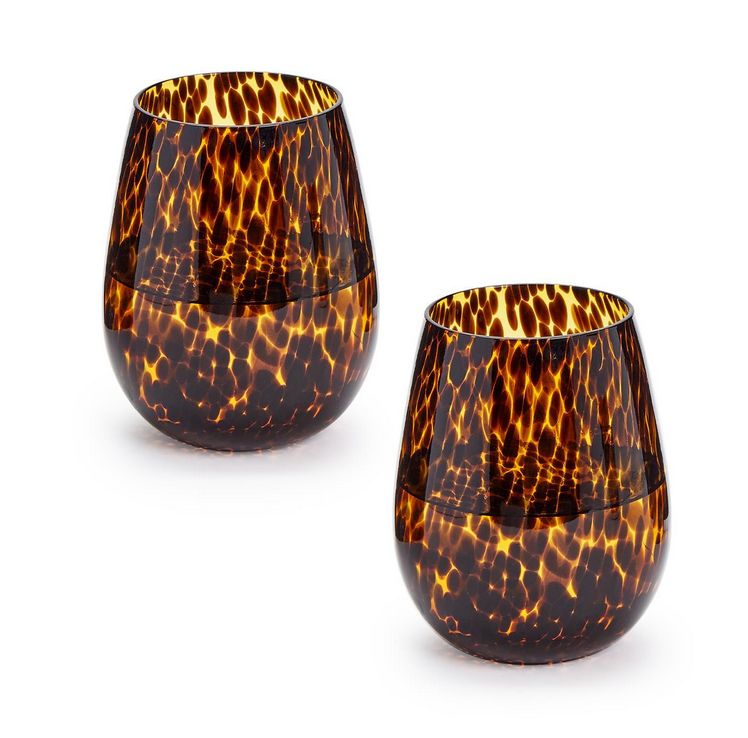 Tortoise Print Stemless Wine Glass