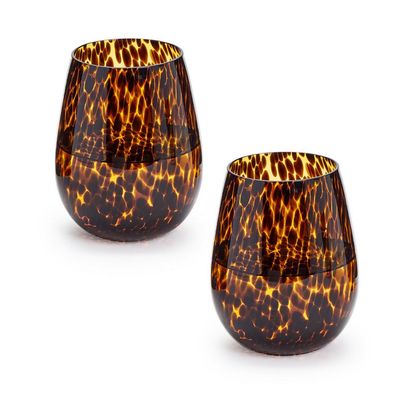 Tortoise Print Stemless Wine Glass
