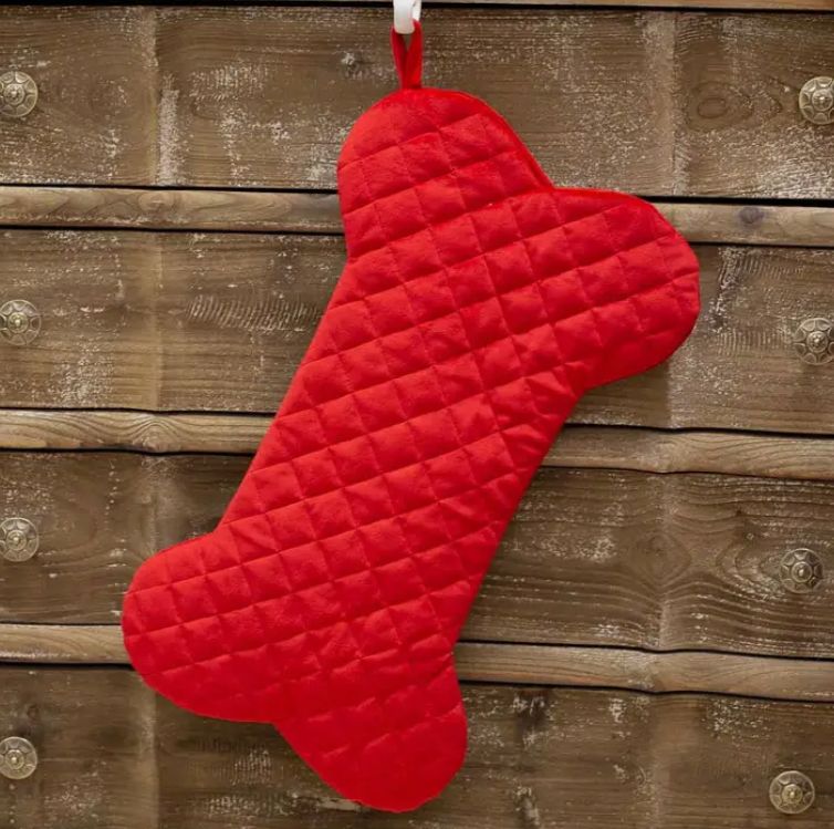 Quilted Dog Bone Stocking -Red