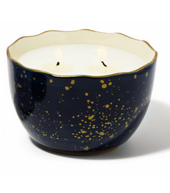 Terrace 12 oz Hand Painted Navy Patterned Bowl with scalloped Edges - Winter Sky
