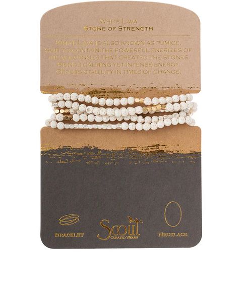 Stone Wrap Bracelet/Necklace - White Lava/Gold &amp; Silver - Stone of Strength