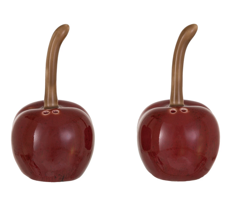Stoneware Cherry Shaped Salt &amp; Pepper Shakers