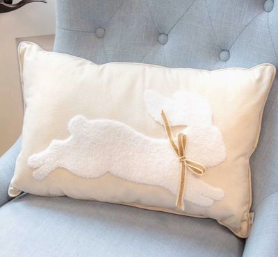 Leaping Bunny Embroidered Lumbar Pillow