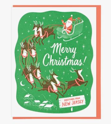Santa and Reindeer Greeting from New Jersey Card