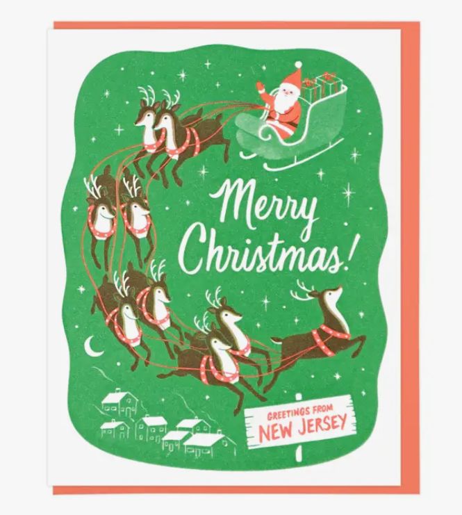 Santa and Reindeer Greeting from New Jersey Card