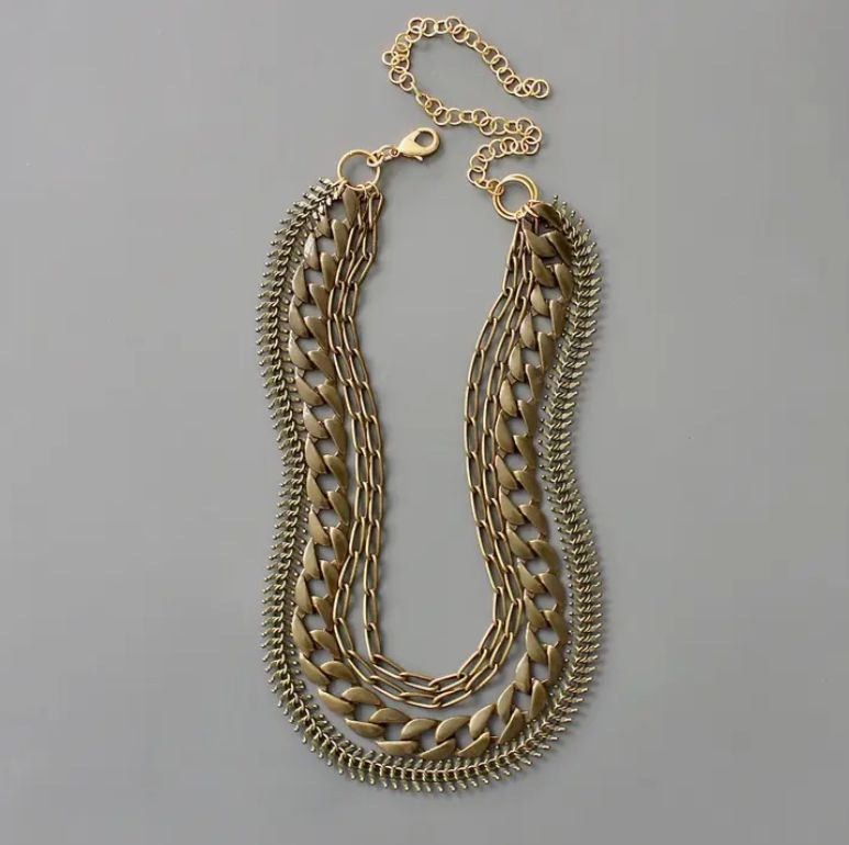 Multi strand brass ox chain necklace