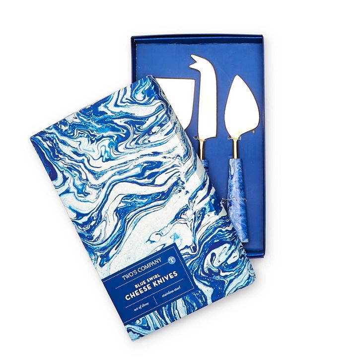 Blue Swirl S/3 Cheese Knives in Gift Box
