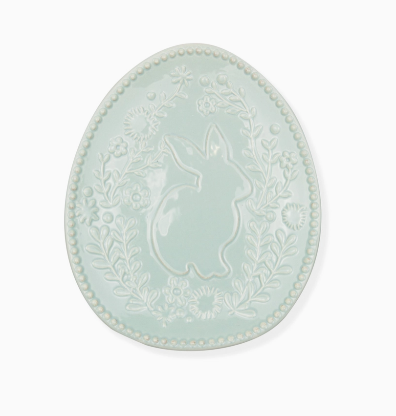 Embossed Floral Bunny Plate- Light Blue