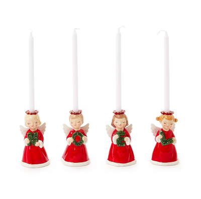 Noel Set of 4 Hand-Painted Angel Candleholders