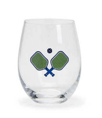 Pickleball Stemless Wine Glass , Color: Blue