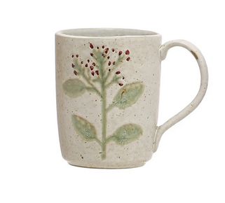 12 oz. Hand-Painted Stoneware Mug w/ Botanicals , Style: Red