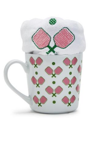 Pickleball Mug with Embroidered Sports Towel , Color: Pink