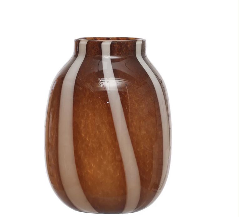 Glass Vase w/ Stripes, Brown &amp; White