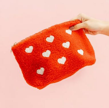 Red Teddy Pouch - Hearts